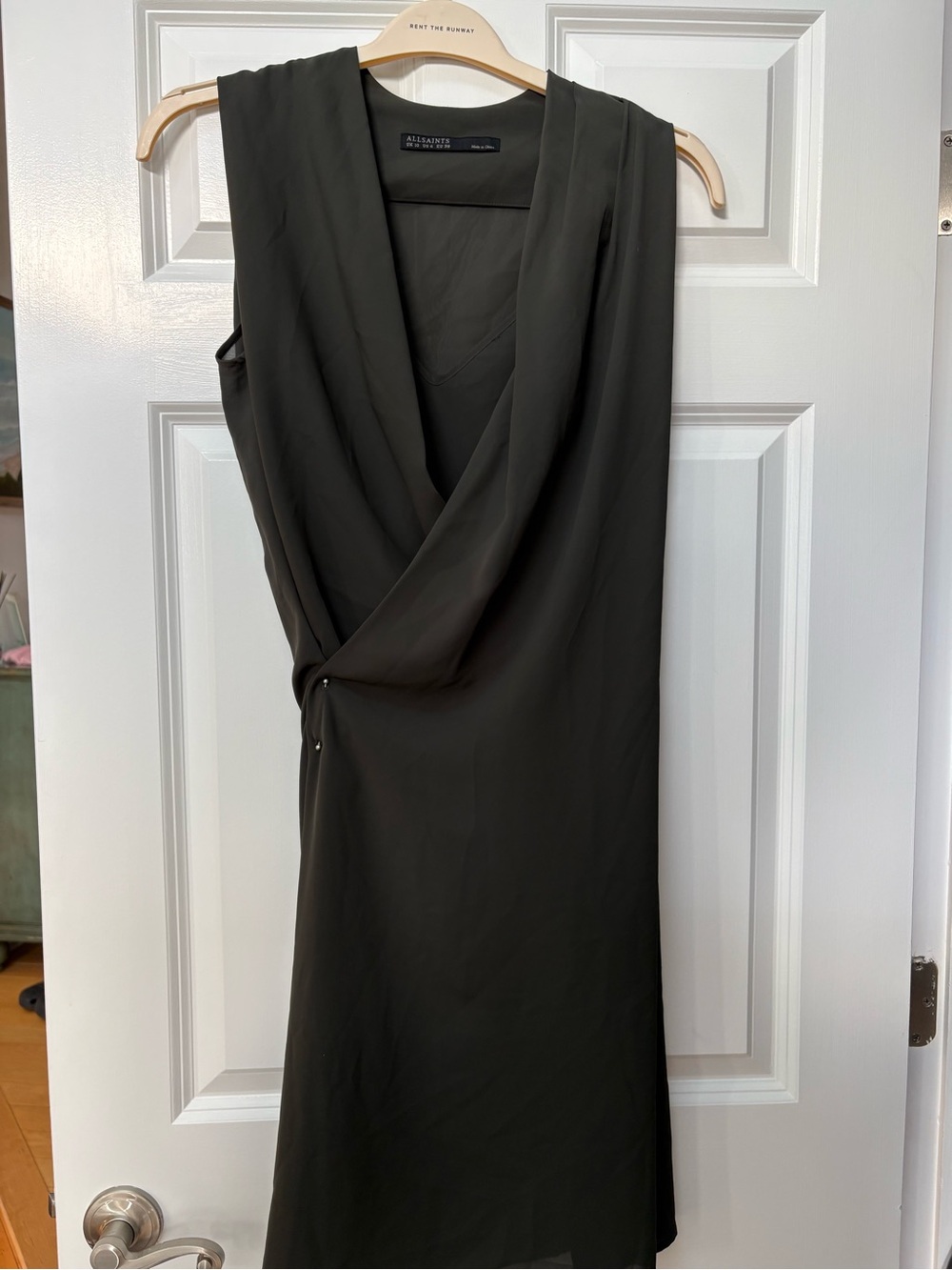 AllSaints Olive Green Draped Midi Dress
